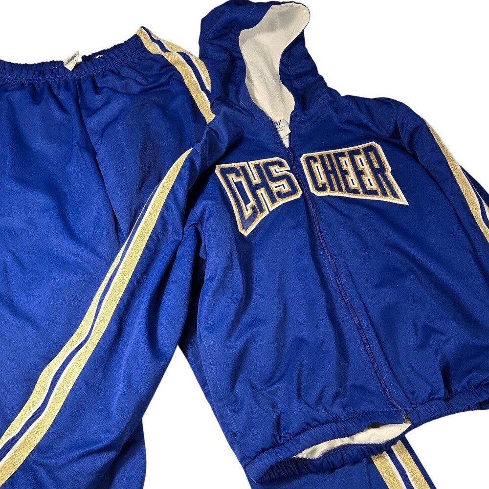 Spirit Cheer CHS Royal Blue Gold Glitter Track Suit Jacket Pants Set Womens M-32
